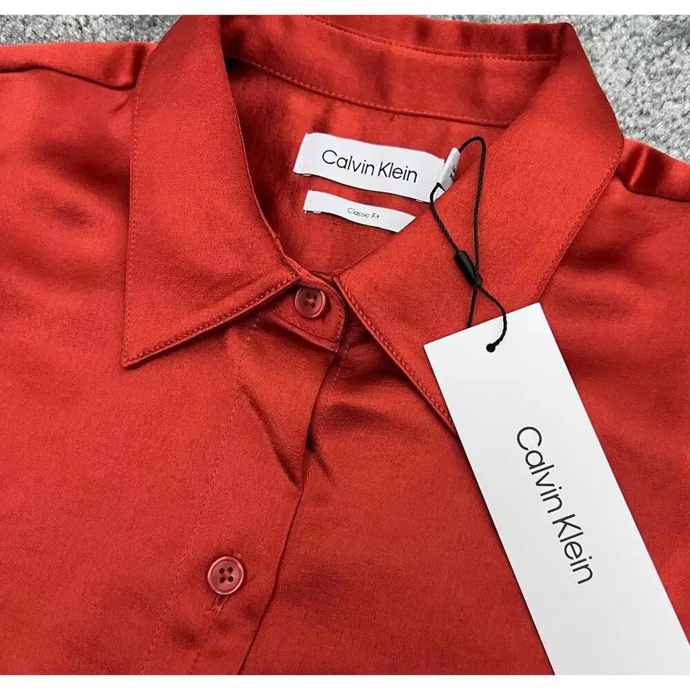Calvin Klein Button Down Blouse Womens Small Orange Classic Fit Work Office NWT - Picture 4 of 9